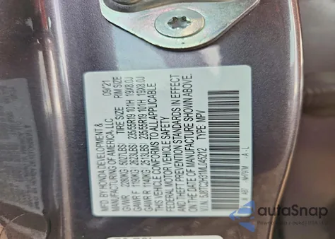 2021 Acura Rdx from USA, damaged, VIN 5J8TC2H31ML045212